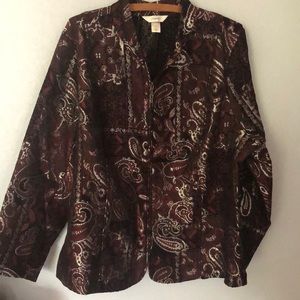 CJ Banks 2X Full Zip Burgundy Silver Paisley Jacket